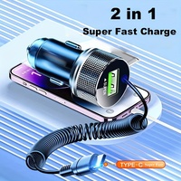 Chargeur de voiture USB C en métal avec câble à ressort, adaptateur de charge super rapide, 12V, iPhone 15, 14, 13, Samsung, OPPO, VIcalculator, Huawei, Oneplus 1